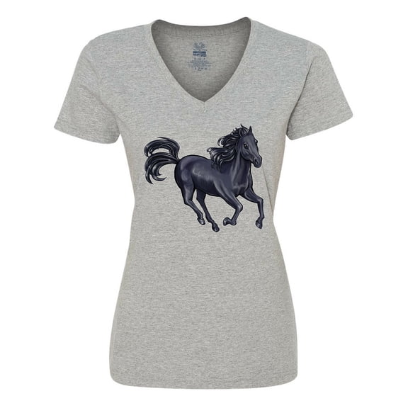 Inktastic Beautiful Galloping Black Horse Women's V-Neck T-Shirt