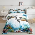thumbnail image 2 of Feelyou Kawaii Sea Turtle Full Size Comforter Sets, Watercolor Ocean Coral Bedding Comforter Set, Teens Kids Boys Girls Reversible Bedding Sets, Lightweight Room Decor, 3 Pieces, 2 of 8