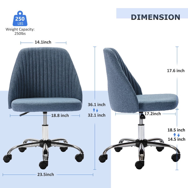 TINKLE WELL Modern Office Desk Chair, Rolling Vanity Swivel Task Chair with Wheels, Stylish Comfortable Armless Backrest for Home, Bedroom, Office, Study, Blue