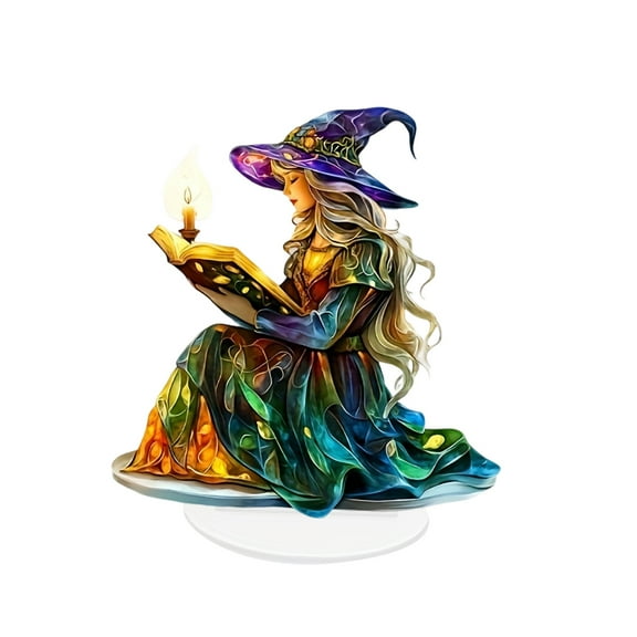 nvzhuang Halloween Desk Decor Gothic 2D Acrylic Flat Witch Reading Table Sign Ornaments Party Haunted House Decoration