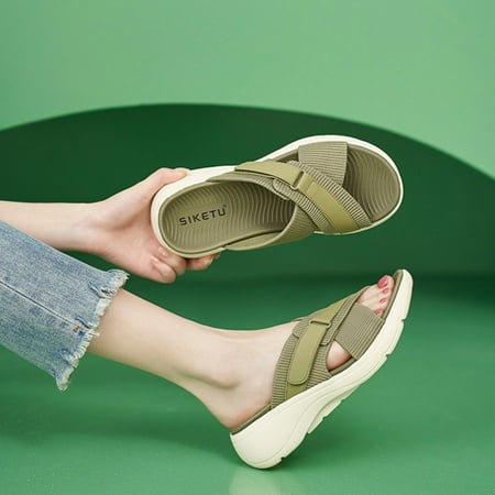 

XIAQUJ New Thick Sole Lightweight Anti Slip Comfortable and Casual Women Sandals Slippers Sandals for Women Green 6.5(37)