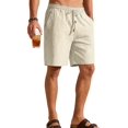 thumbnail image 2 of Men's Cotton Linen Drawstring Elastic Waist Knee Length Shorts Khaki S, 2 of 10