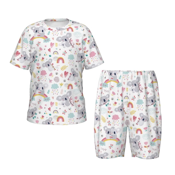Balery Cute Koala Conjunto de Pijama Infantil de Manga Corta con Estampado – Ropa de Dormir de Algodón Suave-X-Large