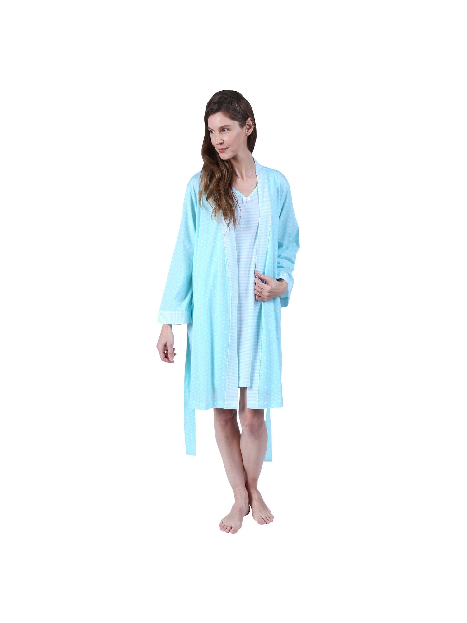 Metropolitan Womens Nightgown and Robe Set Matching Gown and Robe Sets Mint Stripe, 1X