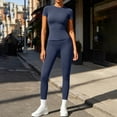 thumbnail image 5 of Usloyux Women's 2 Piece Outfits Casual Lounge Set Short Sleeve Round Neck T-Shirt with Elastic Waist Leggings Matching Two Piece Tracksuit, Navy M, 5 of 7