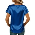 thumbnail image 3 of Dweltoz Silk Smooth Satin Tops for Women Short Sleeve Crew Neck T-Shirt Loose Satin Tunic Tops Spring Solid Color Work Business Clothes 2026,Blue S, 3 of 5