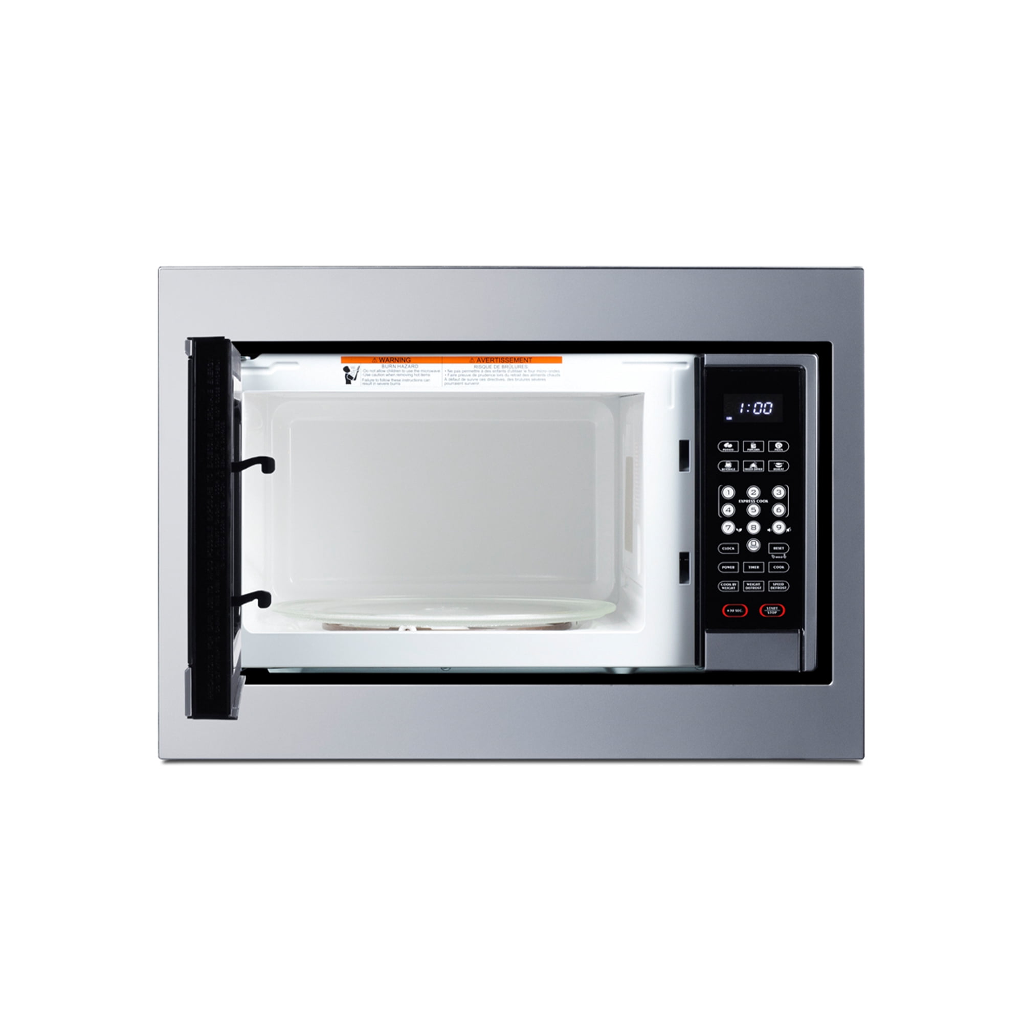 Summit Built-in Microwave with Trim Kit,  Fits 24 Inch Spaces 1.2 cu.ft., Stainless Steel - SMBI24
