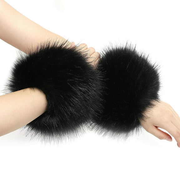 Women’s Faux Fur Arm Warmers Wrist Cuffs – Winter Plush Furry Wristbands for Christmas, Skiing, Masquerade & Daily Wear