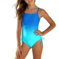 thumbnail image 2 of EliteGoogv One Piece Swimsuit For Girls Solid Color Contrast Trim Bathing Suit Summer Beach Pool Vacation Swimwear Blue, 2 of 6