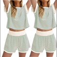 thumbnail image 3 of Conjunto de 2 Piezas de Verano para Mujer, Camiseta de Corta A Rayas y Pantalones Cortos, Conjunto A Juego, Verde , Talla M, 3 of 6