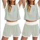thumbnail image 3 of Conjunto de 2 Piezas de Verano para Mujer, Camiseta de Corta A Rayas y Pantalones Cortos, Conjunto A Juego, Verde , Talla M, 3 of 6