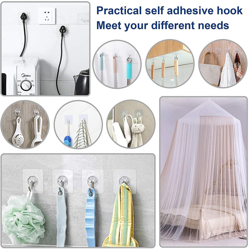 Details about  / Self Adhesive Hooks Clear Plastic Strong Sticky Wall Door Hanging Hook 10Pcs 07