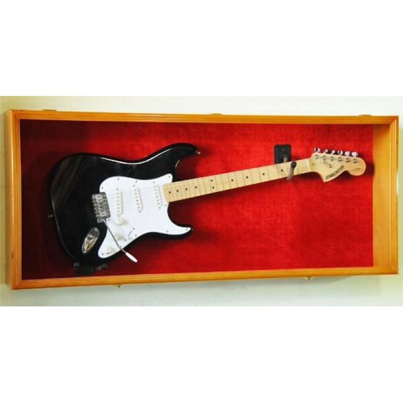 Vitrine de Guitare Armoire Murale pour Garde-Boue Ou Acoustique avec Protection UV - Verrouillable avec Montage Horizontal, Chêne