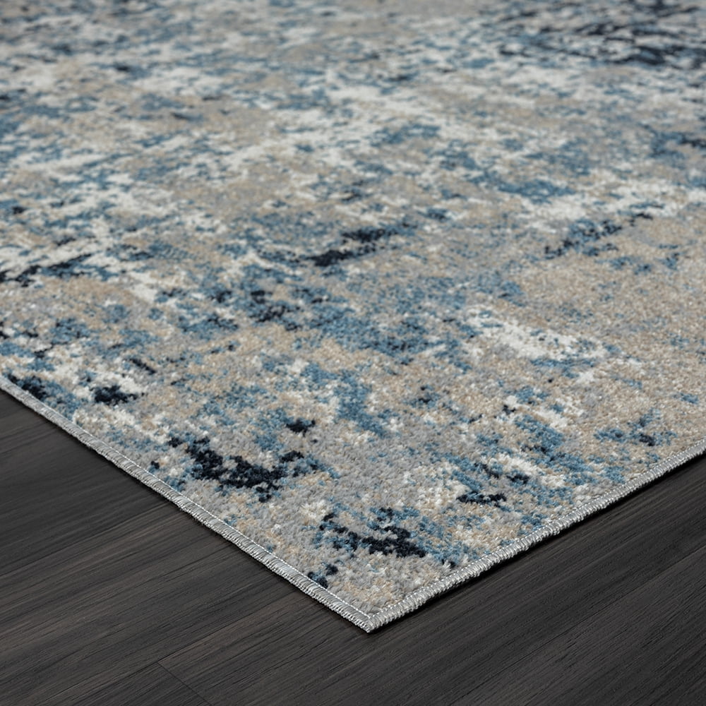 LR Home Han 5' x 7' Blue/Beige Abstract Machine Washable Indoor Area Rug