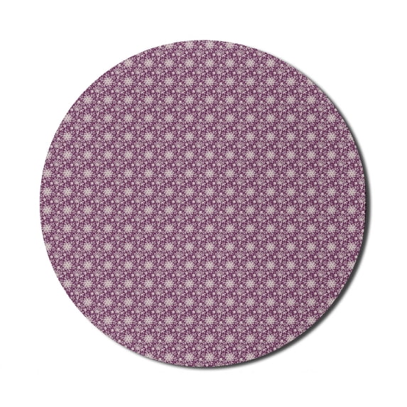 Floral Mouse Pad for Computers, Illustration of Lace Like Floral Motifs Connected Ornamental Design Repetition, Round Non-Slip Thick Rubber Modern Mousepad, 8" Round, Plum and Ivory, by Ambesonne