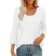 thumbnail image 5 of T-shirts for Women Plus Size 3/4 Sleeve Round-Neck Loose Polluer Solid Shirt White M, 5 of 6