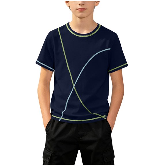 ZVNAΖH Kids Boys' Quick Dry T-Shirt, Cotton Blend Short Sleeve Crew Neck Athletic Top with Stitched Design for 5-15 Years