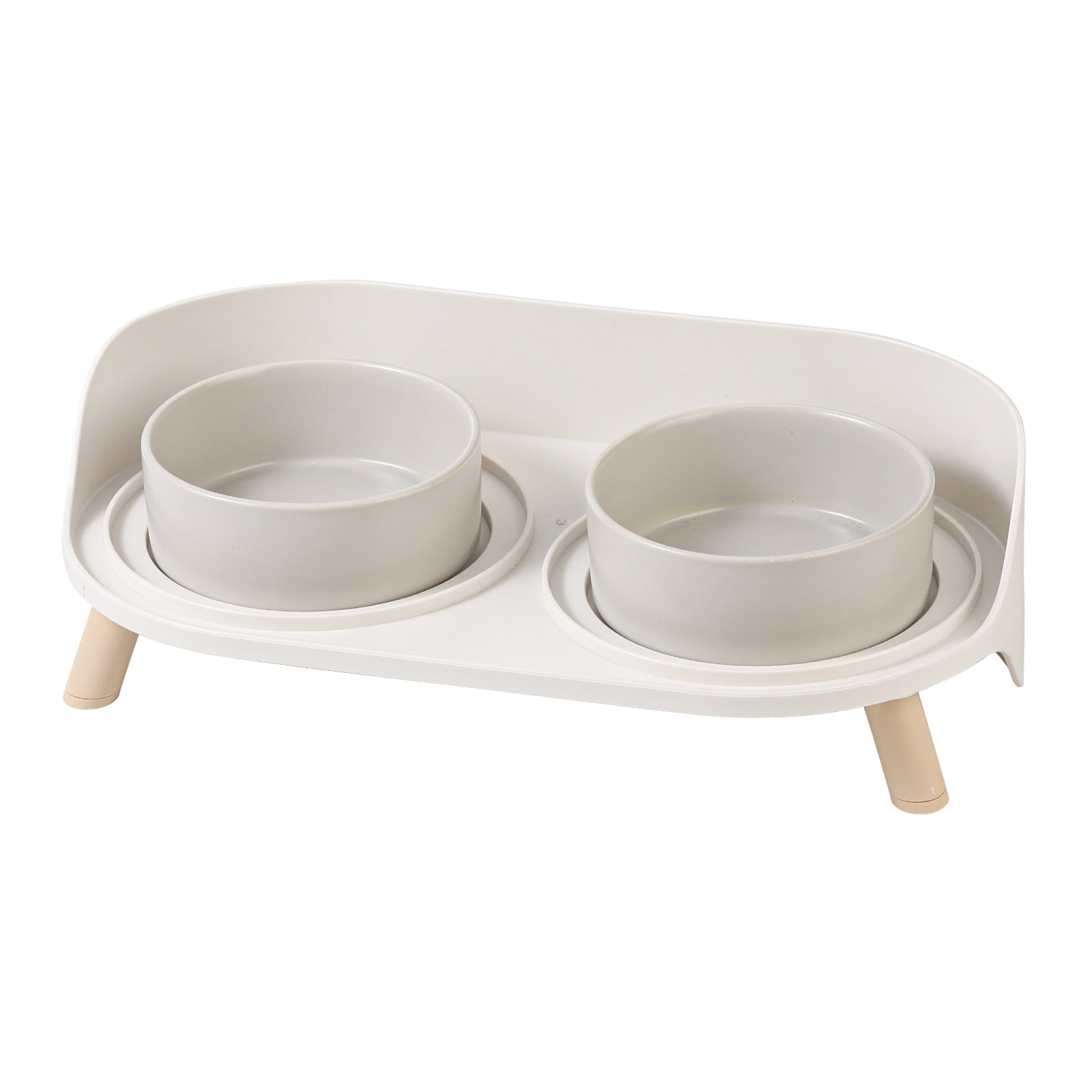 Cat Food Water Bowl Set - Raised Cat Bowls with Non Slip Stand - Elevated Puppy Bowls - Double Ceramic Cat Feeding Bowls - 2 x 480 ML - 16.23 OZ - Grey