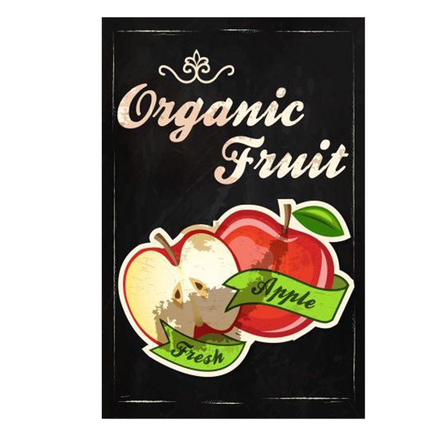 Póster de pintura en hierro vintage con fruta orgánica, manzana, 20 x 30 cm