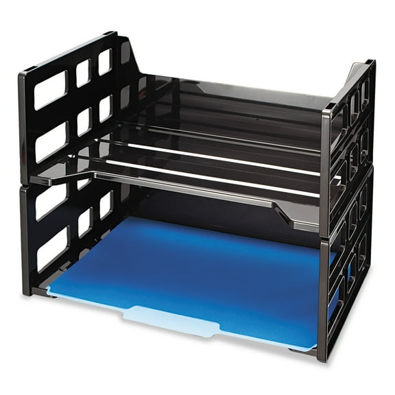 High Rise Desk Tray, 2 Sections, Letter Size Files, 13.25" X 9" X 10.25", Black, 2/pack | Bundle of 5 Packs