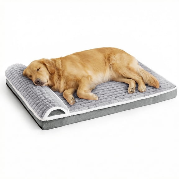 Exclusivo Mezcla Orthopedic Dog Bed with Head Pillow for Large Dogs, Removable and Machine-Washable Cover, 48"X30", Grey
