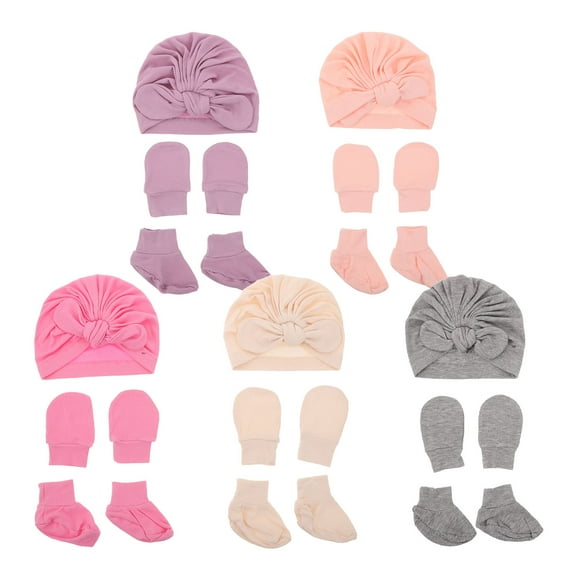 Raindrops Newborn Hat and Mitten Set, Infant Cotton Turban Hat with Warm Mittens, Assorted Colors for