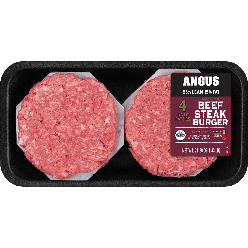 All Natural* 85 Lean/15 Fat Angus Ground Beef Burgers 4 Count, 1.33