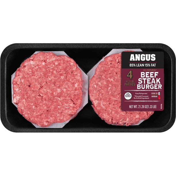 All Natural 85 Lean 15 Fat Angus Ground Beef Burgers 4 Count 1 33 Lb Walmart Com Walmart Com