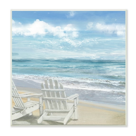 The Stupell Home Decor Collection White Adirondack Chairs on the Beach Painting Wall Plaque Art, 12 x 0.5 x 12