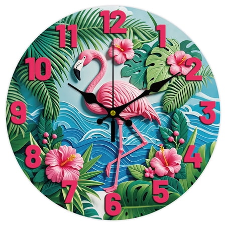 1 pc MDF Printed Wall Clock for Home Living Room Bedroom Decoration Flat Round Flamingo Shape 300mm