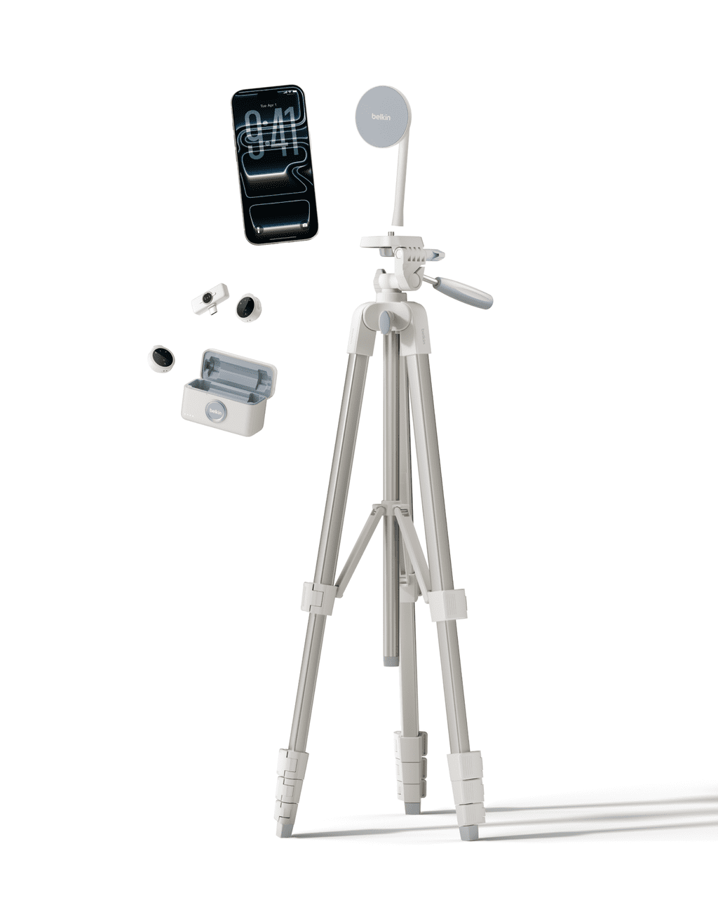 Belkin Stage Creator Kit w/ Tripod Stand, Magnetic Phone Mount, Dual Wireless Microphones - Portable Content & Vlogging Setup for iPhone, Android, TikTok, YouTube, Streaming, Instagram Creator
