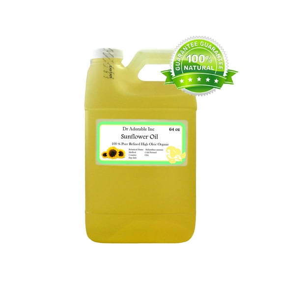 Dr Adorable - 64 oz - Sunflower Seed Oil Refined - 100% Pure Organic Cold Pressed Extra Virgin