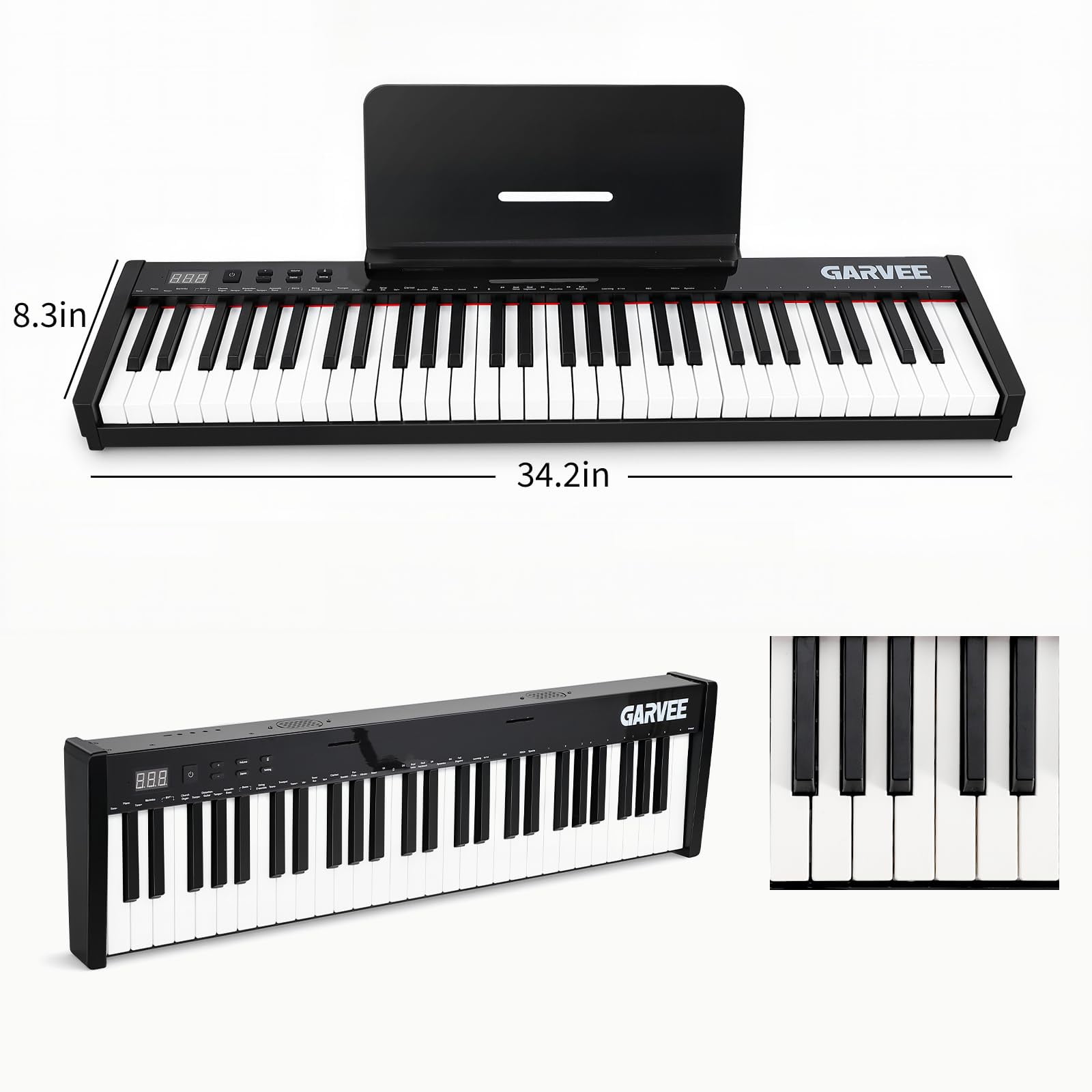 Towallmark 61-Key Full-Size Digital Piano with Semi-Weighted Keys, 128 Tones 128 Rhythms 80 Demo Songs, Includes Stand, Power Adapter & USB-MIDI, Gift for Piano Learner