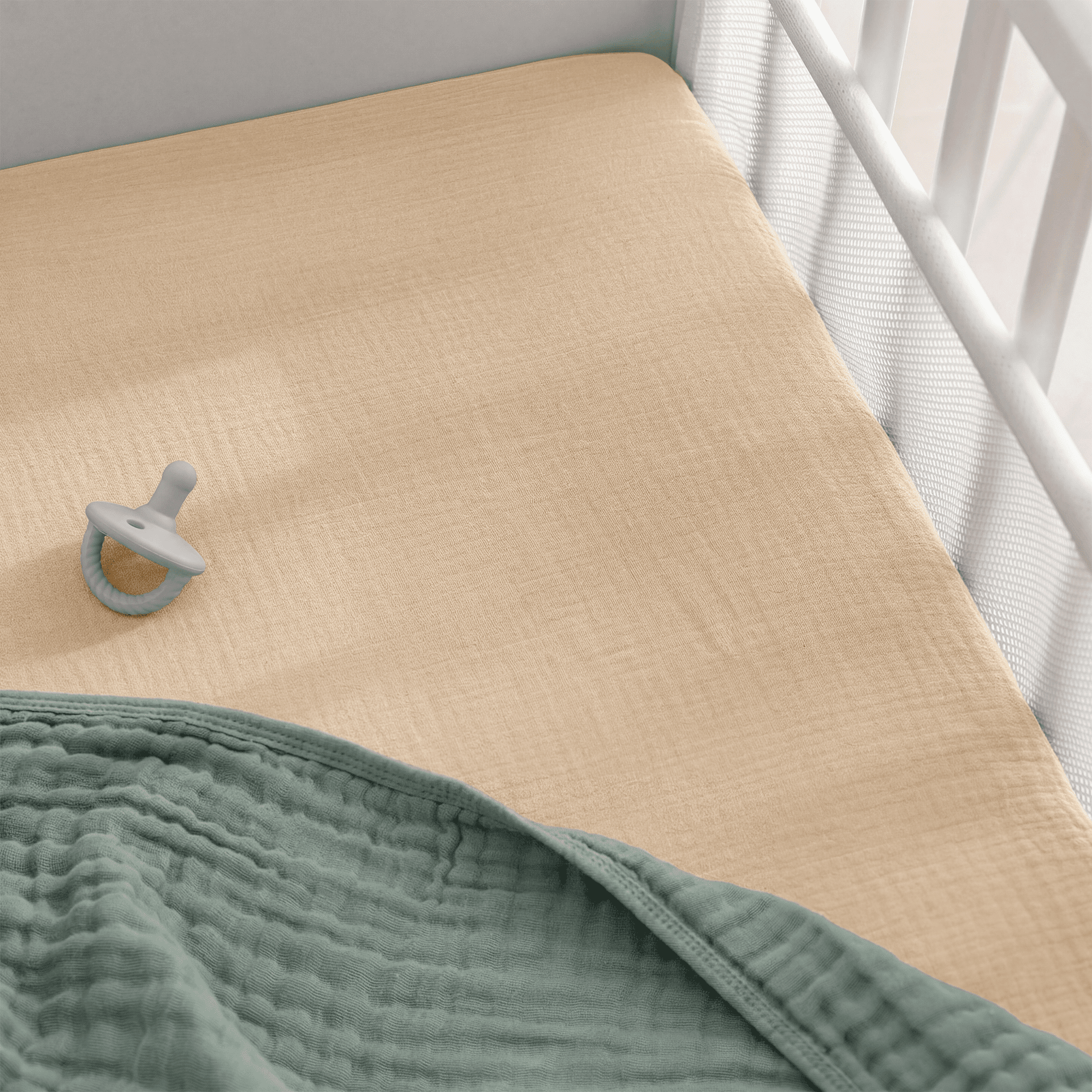 Comfy Cubs Muslin Fitted Bassinet Crib Sheet, Extra Soft 100% Muslin Cotton - 2 Pack, Cedar and Cream