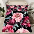 thumbnail image 2 of Manfei Pink Peony Bed Sheets 4 Pieces, Vintage Flower King Sheets, Retro Blossoms Leaves Sheet Set, Ultra Soft Room Decor, 2 of 7