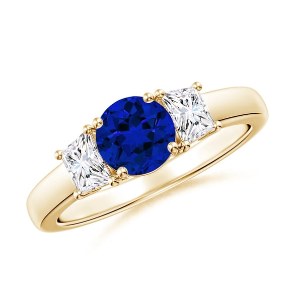 ANGARA Lab Grown 1 Ct Blue Sapphire & Diamond Engagement Ring for Women in 14K Yellow Gold (Size-6mm) | September Birthstone, Anniversary, Jewelry Gift for Women | Lab-Grown Blue Sapphire Ring