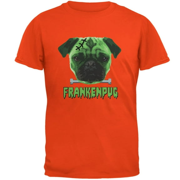 Halloween Franken Pug Dog Orange Adult T-Shirt