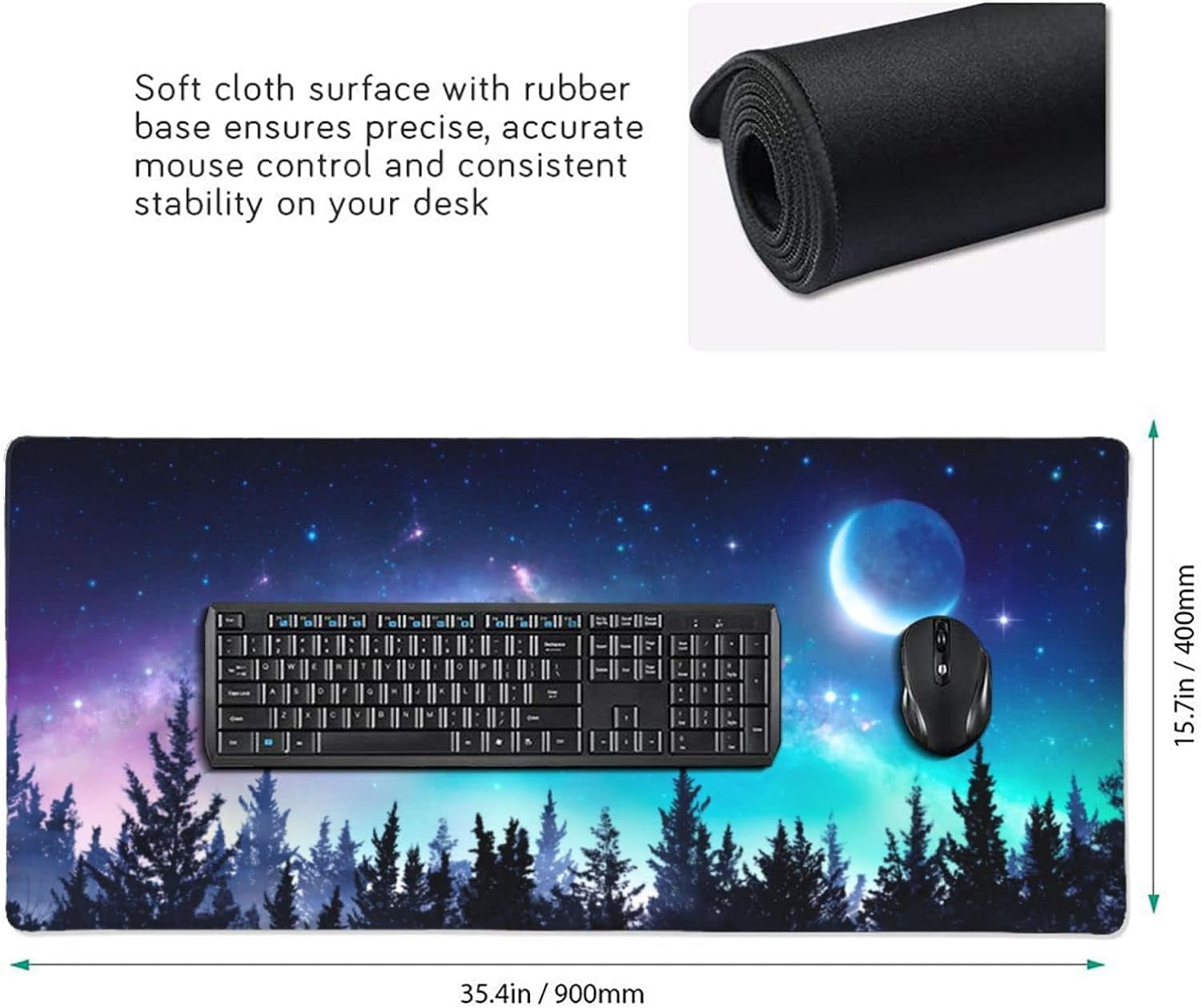 Gaming Mouse Pad,Large Mouse Pads for Desk,Non-Slip Rubber Base Extended Mousepad,XXL Keyboard Mouse Mat,Computer Keyboard Desk Pad with Stitched Edges,35.4x15.8inch,Clear Stary Night
