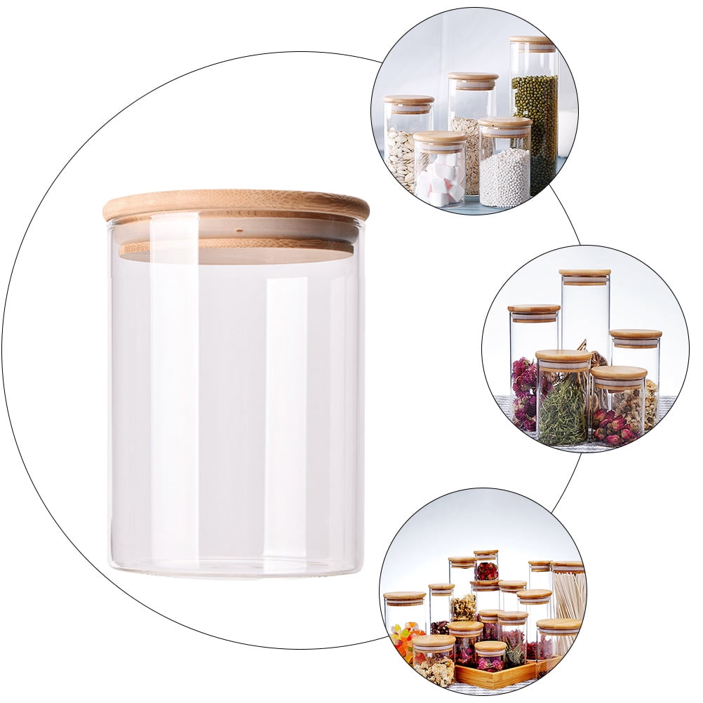 6 Pack 10oz Clear Glass Food Storage Containers with Bamboo Lid Stackable Kitchen Canisters