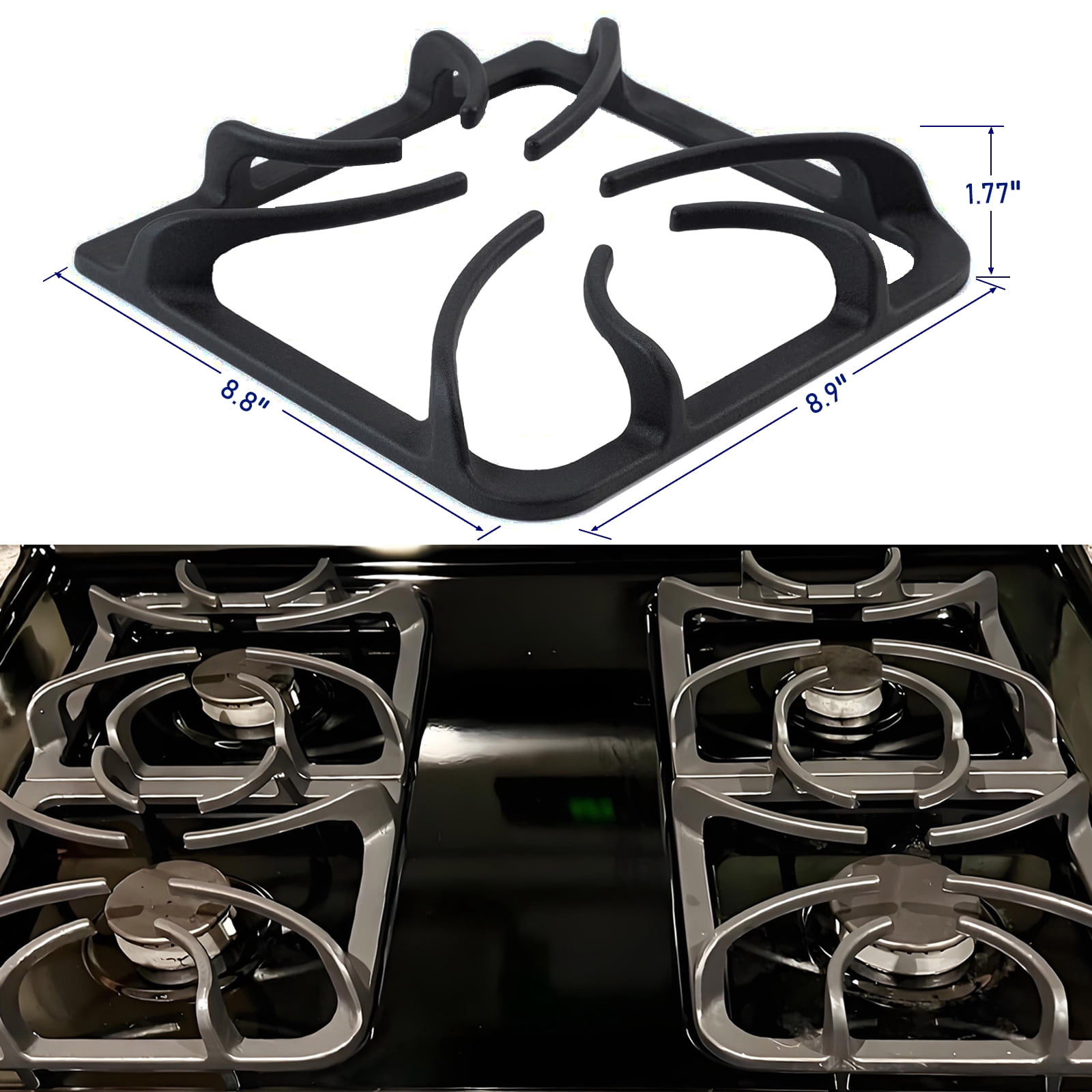Burner Grates 16202405 for Frigidaire Stove Grate, Rack Grate Gas Range Parts Stove Surface Top Grate for Kenmore, 4 Pcs Cast Iron Stove Replacement Parts