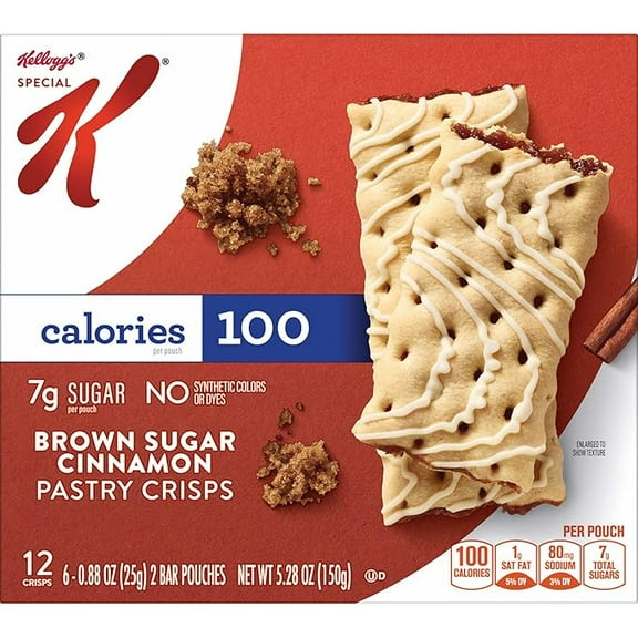 Special K Bar Pastry Crisps, 100 Calorie Snacks, Breakfast Bars, Brown Sugar Cinnamon, 5.28oz Box (12 Crisps)