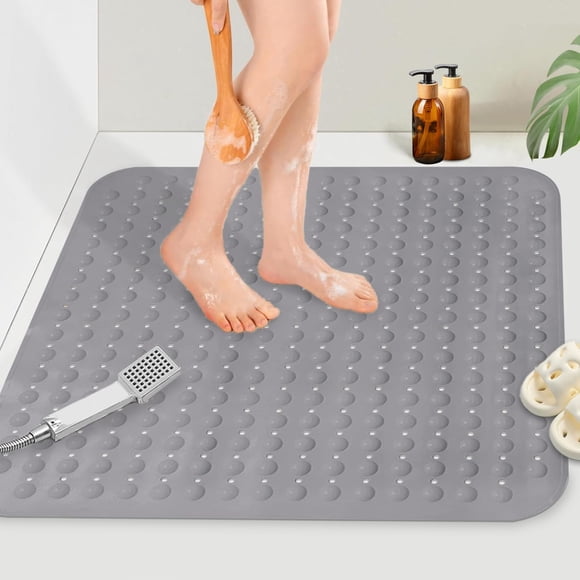 Square Shower Mat Non Slip: 31.5" x 31.5" Extra Large Shower Mats for Walk-in Shower - Washable PVC Shower Stall Matt with 285 Suction Cup for Seniors