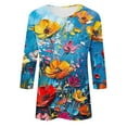 thumbnail image 5 of CYMMPU Women's Crewneck Floral Printed 3/4 Length Sleeve Swing Shirts Summer Fall Business Work Blouses Basic Tees Vintage Tunic Tops 2025 Clothes Multicolor S, 5 of 5