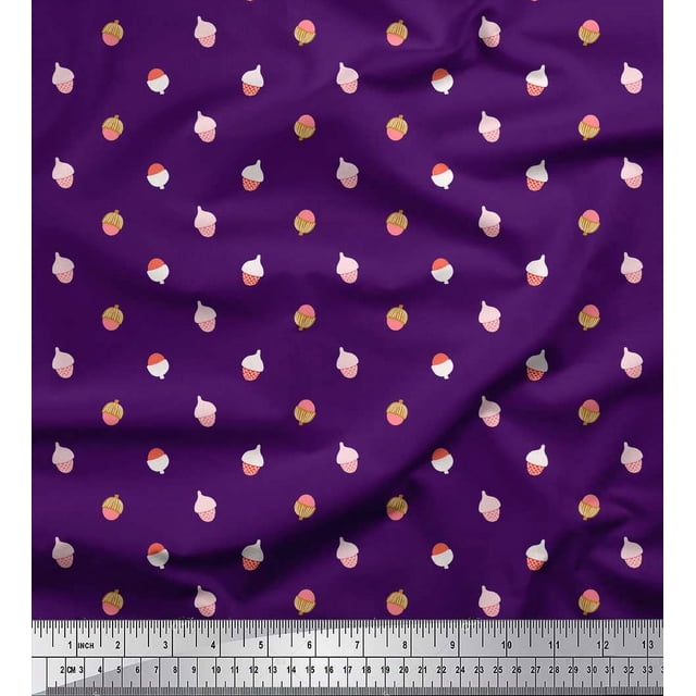 Soimoi Purple polyester Crepe Fabric Oaknut Fruits Decor Fabric Printed Yard 42 Inch Wide