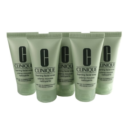 Clinique Foaming Facial Soap Very Dry to Comb. Oily Skin, Travel Size 5oz/150ml (5 tubes x 1oz/30ml