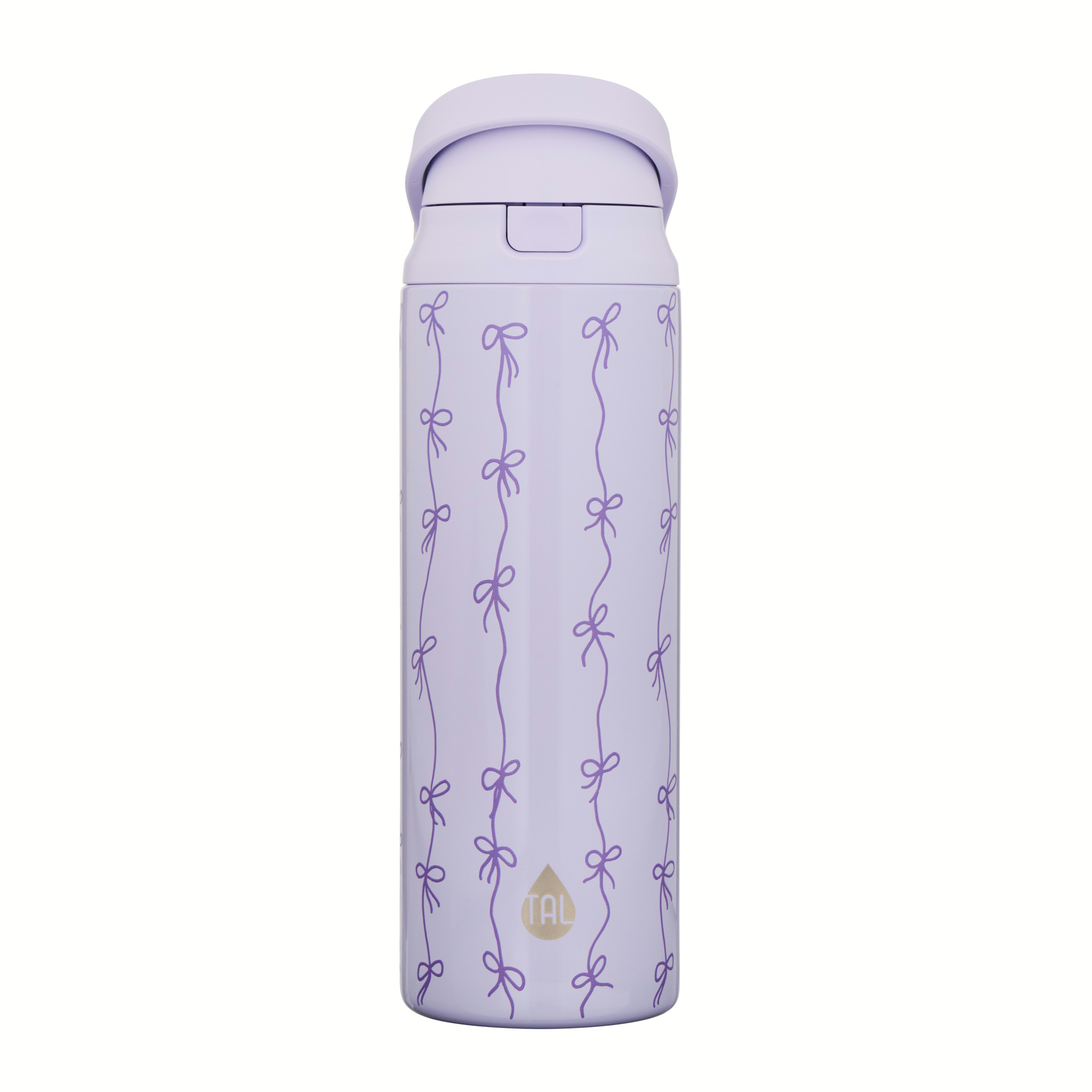 TAL Insulated Water Bottle 24oz Purple Bows 2-in-1 Lid photo 1