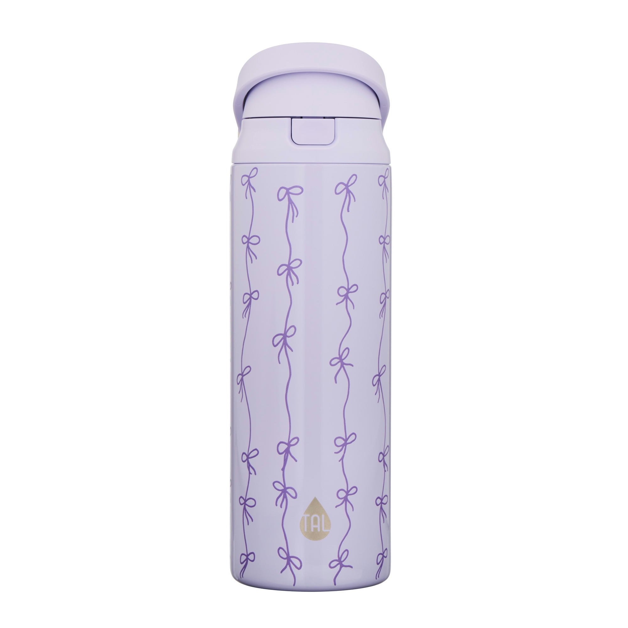 TAL 24oz Insulated Stainless Steel Water Bottle with 2-in-1 Straw & Chug Lid, Purple Bows
