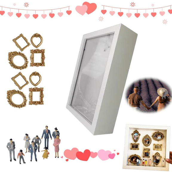 DIY Mini Museum Silhouette Box – Celebrate Your Unique Memories in Style, Creative Memory Display Kit with Mini Figurines Gold Frames, A Meaningful Gift for Valentine's Day,Shadow Box Frame Kit(1pcs)