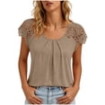 thumbnail image 2 of QUNYINEY Yellow T Shirts for Women Trendy Summer Short Sleeve Cotton Shirt Pullover Lace Pleated Crew Neck Relaxed Fit Tops, 2 of 7
