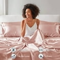 thumbnail image 4 of Regency Heights Blush Satin Sheet Set Queen Size, 6-Piece Silky Bed Sheets with 16" Deep Pocket Fitted Sheet, 4 of 10